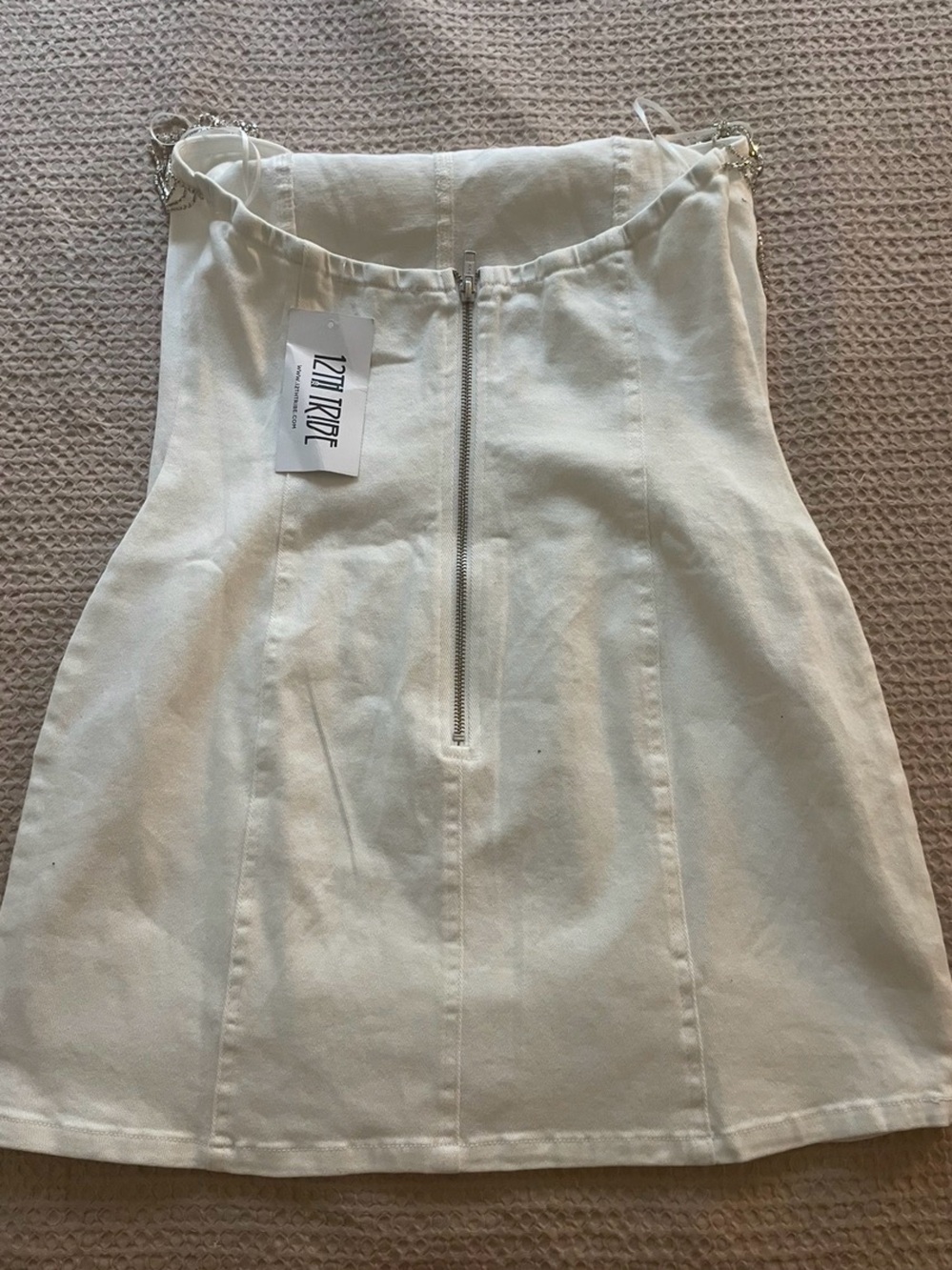 12th Tribe Rylie White Denim Strapless Fringe Mini Dress - Picture 3 of 4